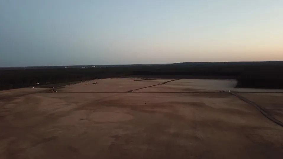 Aerial view of the construction of the Tesla Gigafactory in Grünheide