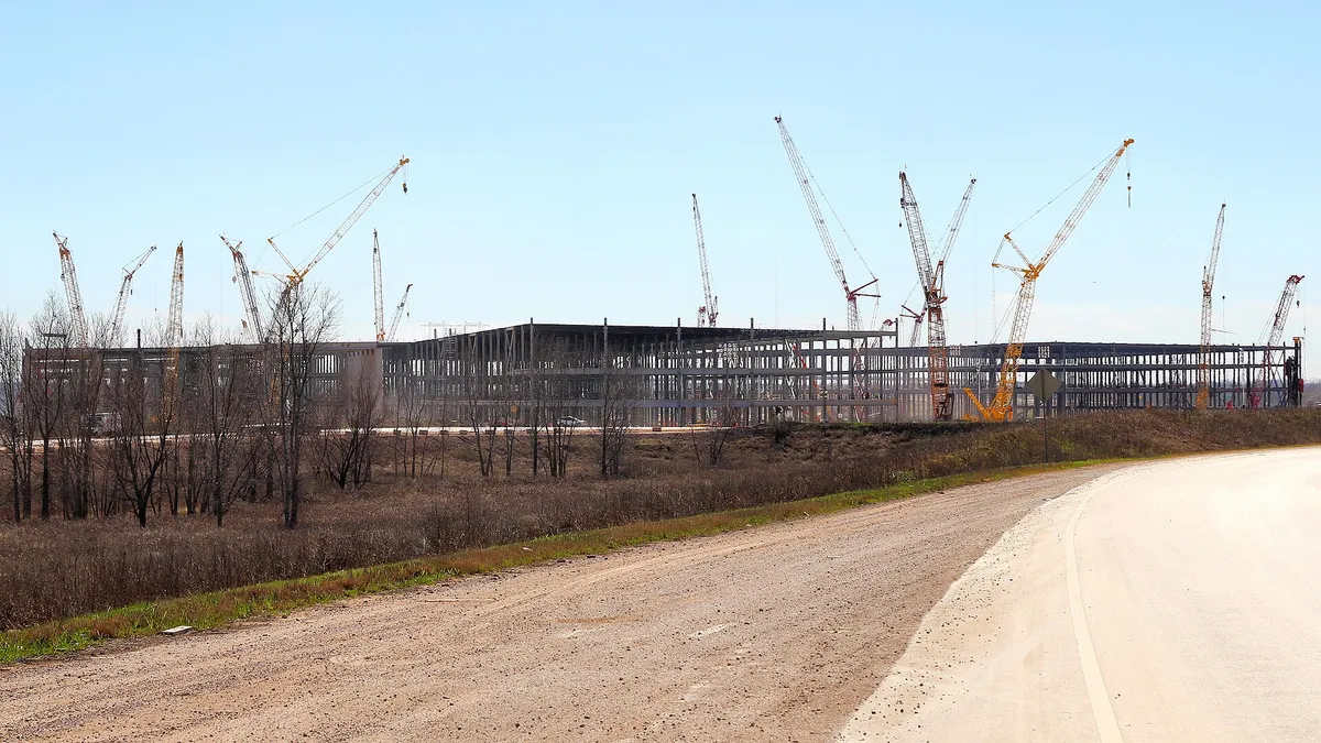 Tesla Gigafactory Texas under construction in February 2021 just east of Austin, Texas, United States