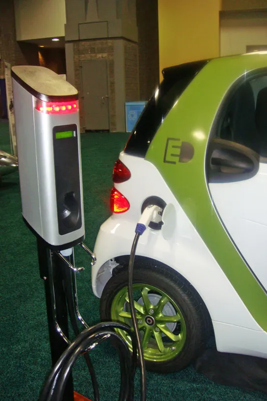 Smart ED electric car with charging station exhibited at the 2011 Washington Auto Show