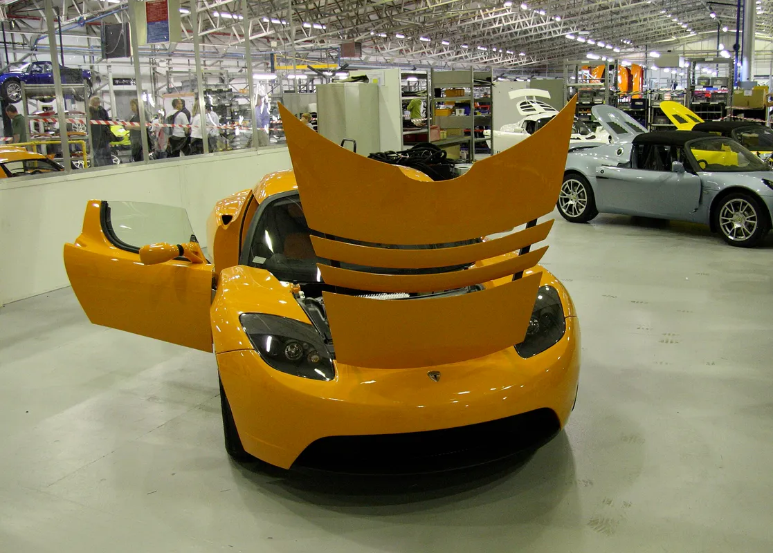 The Tesla electric sports car is assembled at the Lotus factory Lotus 60th Celebration