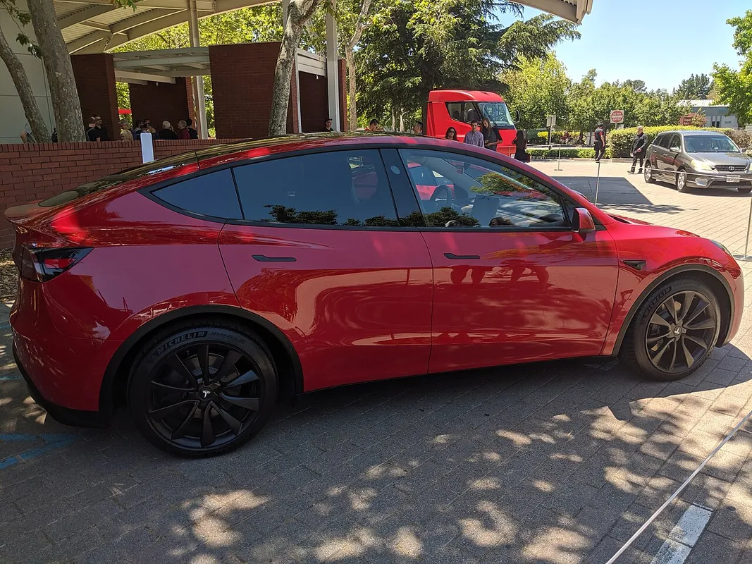 Tesla Model Y passenger side view, taken at investor conference